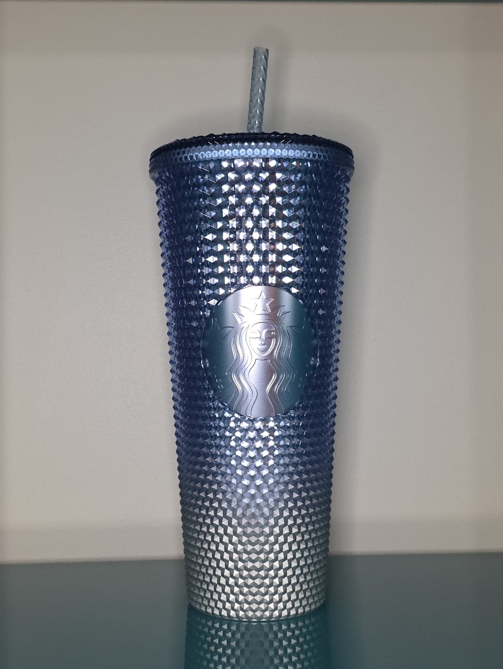 Retired HTF Starbucks Blue to Silver Iridescent Studded Tumbler